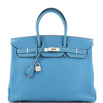 Hermes Birkin Handbag Blue Togo with Palladium Hardware 35