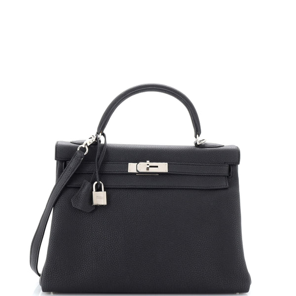 Hermes Kelly Handbag Noir Togo with Palladium Hardware 32 Black