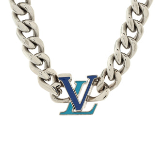 Louis Vuitton LV Logo Chain Necklace Enamel and Metal Blue 229910104
