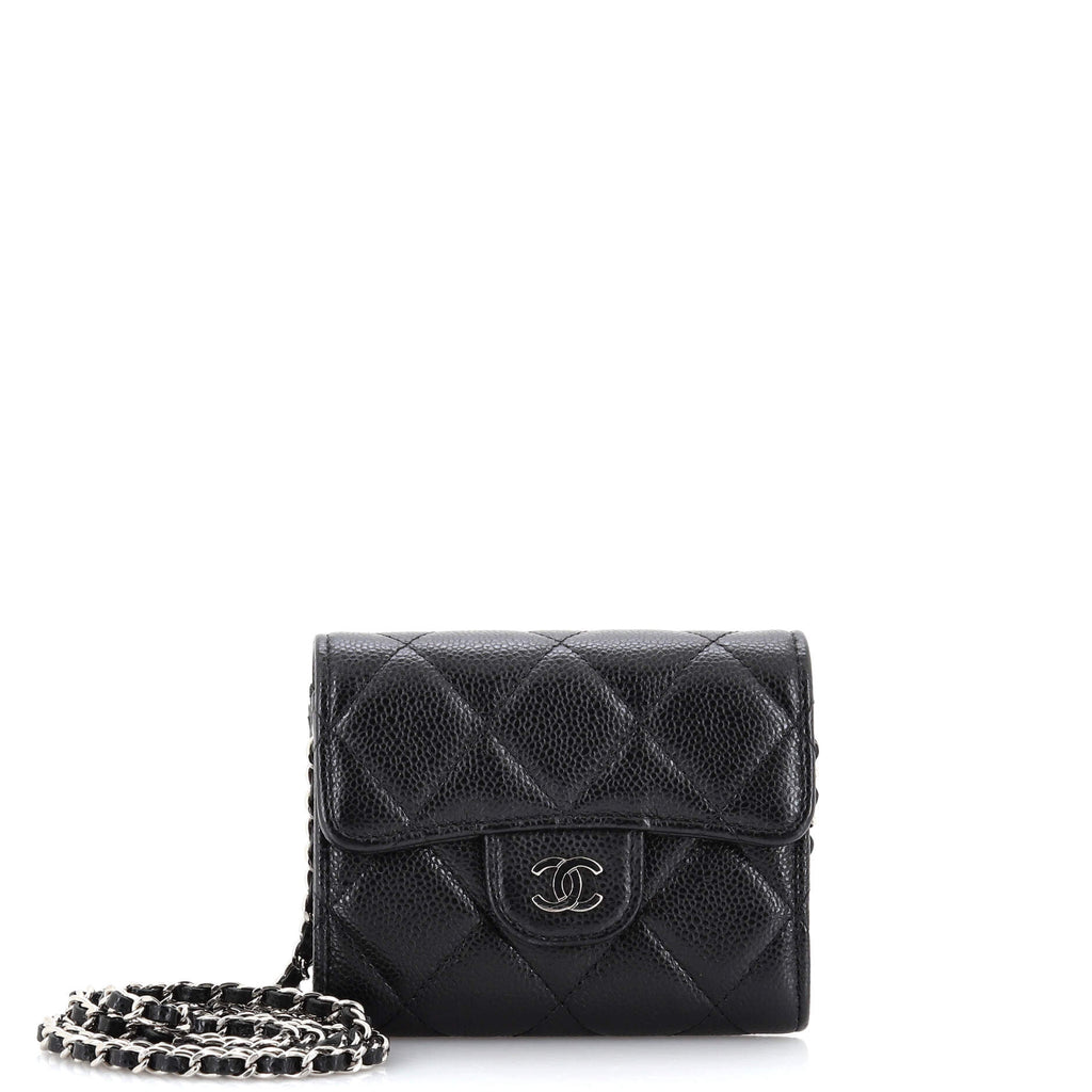CHANEL Caviar Quilted Flap Card Holder On Chain Black | FASHIONPHILE