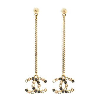 Chanel CC Chain Drop Earrings Metal with Crystals