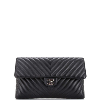 Chanel Classic Flap Clutch Chevron Lambskin