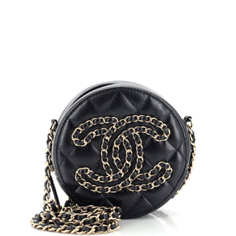 Chanel CC Woven Chain Round Clutch with Chain Quilted Lambskin Mini