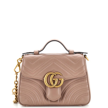 Gucci GG Marmont Top Handle Flap Bag Matelasse Leather Mini