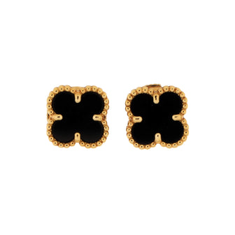 Van Cleef & Arpels Sweet Alhambra Stud Earrings 18K Yellow Gold and Onyx