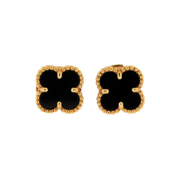 Van Cleef & Arpels Sweet Alhambra Stud Earrings 18K Yellow Gold and Onyx