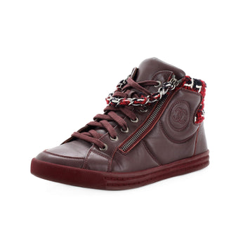 Chanel Women's CC Chain Link Sneakers Leather with Tweed
