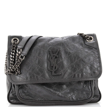 Saint Laurent Niki Chain Flap Bag Matelasse Chevron Leather Medium