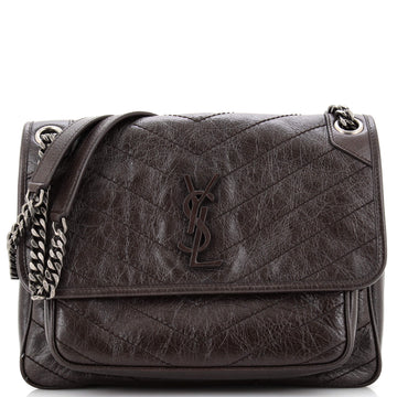 Saint Laurent Niki Chain Flap Bag Matelasse Chevron Leather Medium