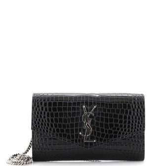 Saint Laurent Uptown Chain Wallet Crocodile Embossed Leather