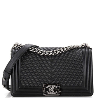 Chanel Boy Flap Bag Chevron Calfskin Old Medium