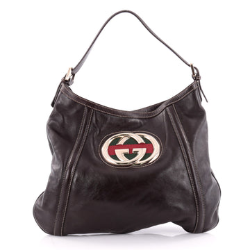 Gucci Britt Web Hobo Leather Medium Brown 2300001