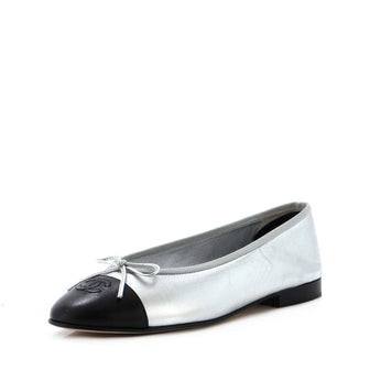 Chanel Women's CC Cap Toe Bow Ballerina Flats Leather