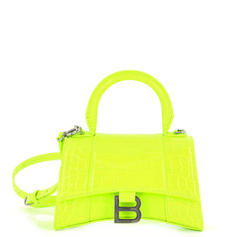 Balenciaga Hourglass Top Handle Bag Crocodile Embossed Leather XS