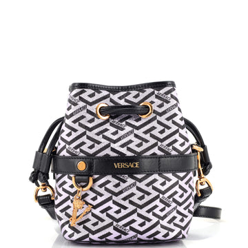 Versace La Greca Bucket Bag (Outlet) Glitter Printed Coated Canvas Mini