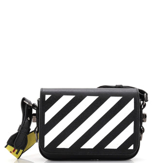 Off White Binder Clip Flap Bag Striped Leather Small