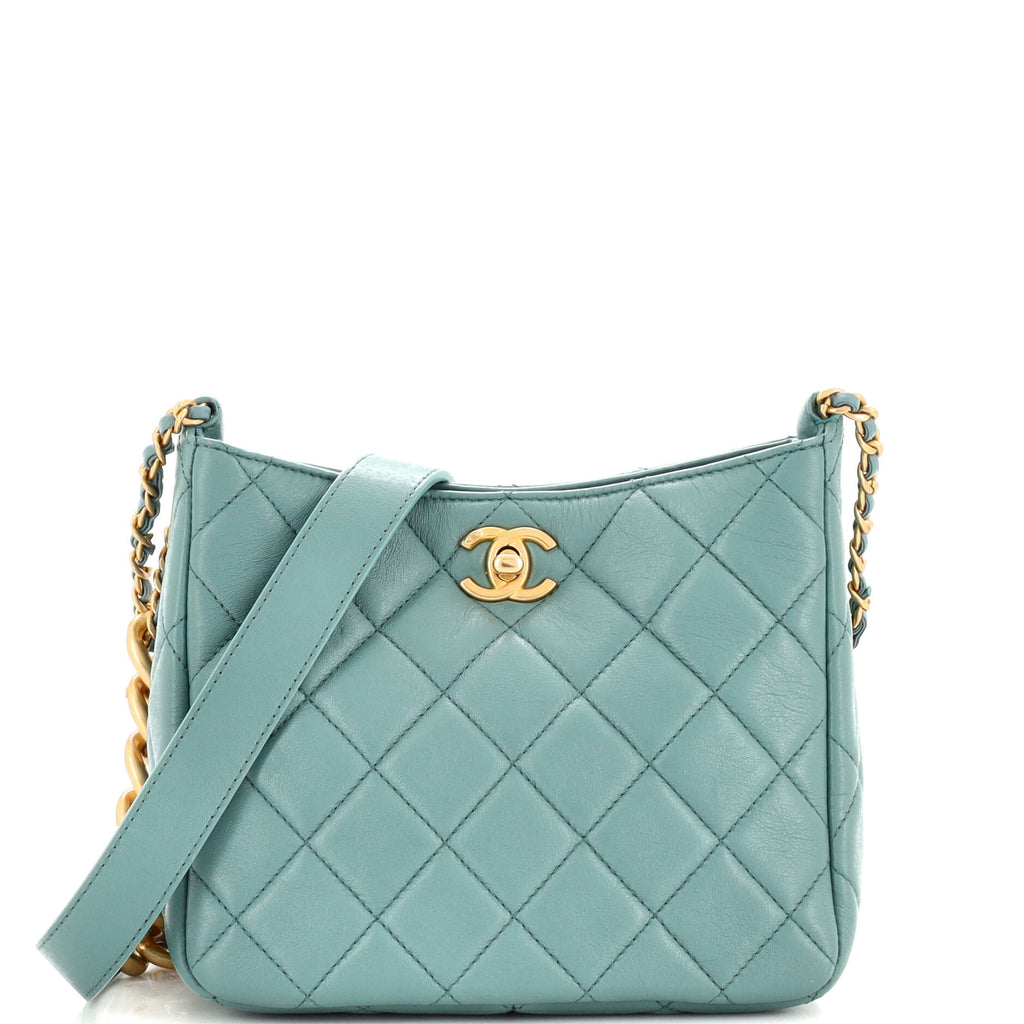 Chanel Mixed Chain Link CC Hobo Quilted Lambskin Small Blue 2300431