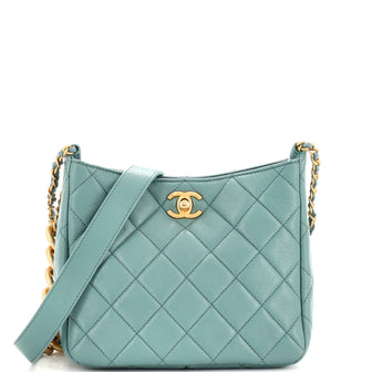 Chanel Mixed Chain Link CC Hobo Quilted Lambskin Small Blue