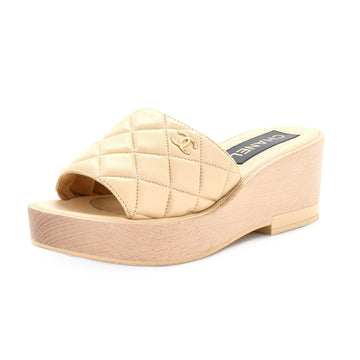 Chanel Women's Open Toe Platform Sandals Quilted Leather and Wood