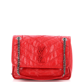Saint Laurent Niki Chain Flap Bag Matelasse Chevron Leather Baby