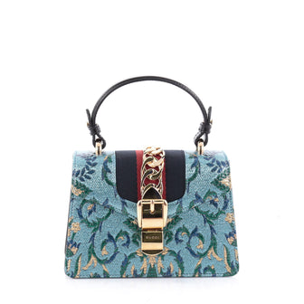Gucci Sylvie Top Handle Bag Brocade Mini Blue 2300902