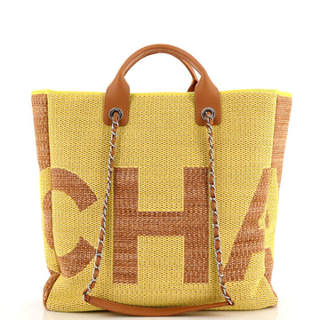 Chanel Deauville Logo Shopping Tote Printed Mixed Fibers Large