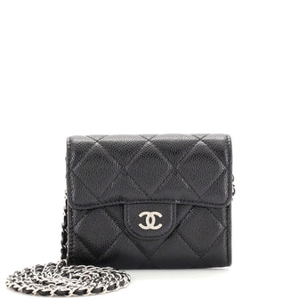 Chanel Classic Flap Card Holder on Chain Quilted Caviar Mini