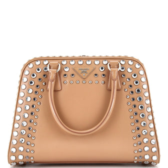 Prada Pyramid Top Handle Bag Studded Vernice Saffiano Leather Large