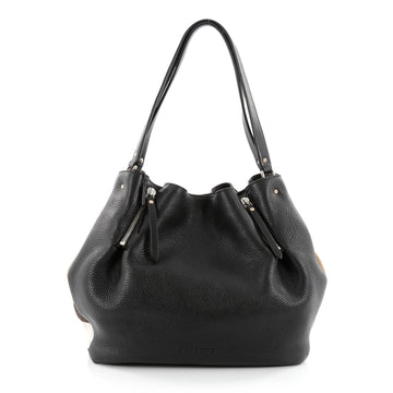 Burberry Maidstone Tote Leather and House Check Canvas Medium Black 2301301