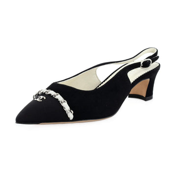 Chanel Women's Chained Pointed CC Cap Toe Slingback Pumps Suede