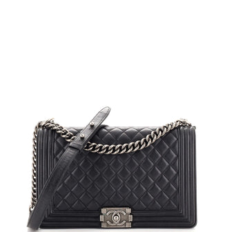Chanel Black Quilted Patent Leather New Medium Boy Flap Bag Chanel