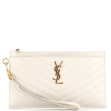 Saint Laurent Classic Monogram Zip Bill Pouch Matelasse Chevron Leather Large