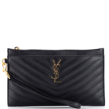 Saint Laurent Classic Monogram Zip Bill Pouch Matelasse Chevron Leather Large