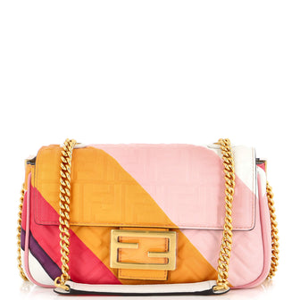 Fendi Midi Baguette Chain Bag Zucca Embossed Leather Medium
