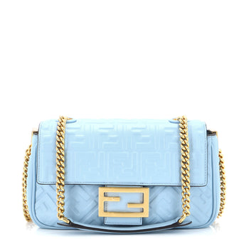 Fendi Midi Baguette Chain Bag Zucca Embossed Leather Medium