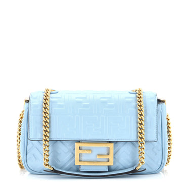 Fendi Midi Baguette Chain Bag Zucca Embossed Leather Medium