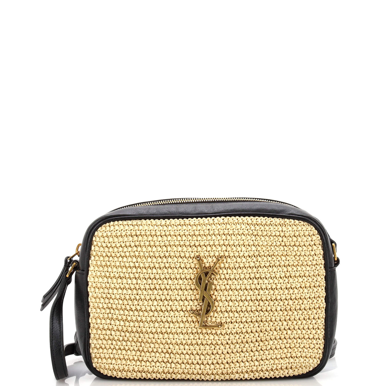 Saint Laurent Lou Camera Bag Woven Raffia Small Black 2302011