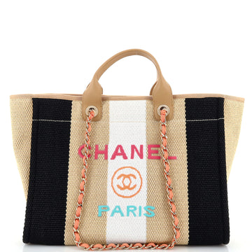 Chanel Deauville Tote Striped Viscose Canvas Medium