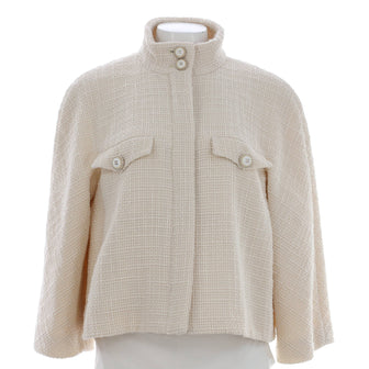 Chanel Women's Pearl CC Button Two Pocket Stand Collar Jacket Tweed