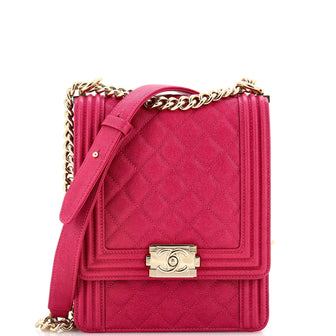 Chanel North South Boy Flap Bag Quilted Caviar Small