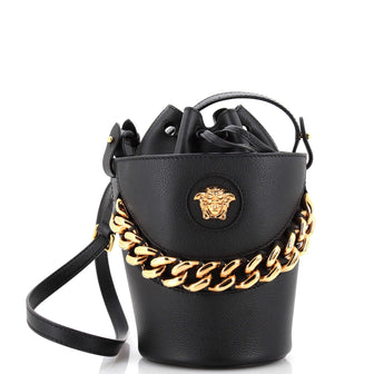 Versace La Medusa Drawstring Bucket Bag Leather Small