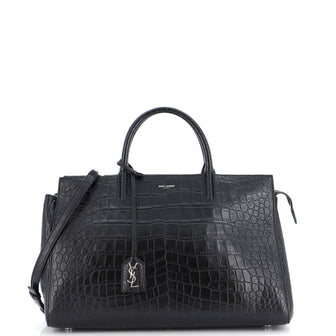 Saint Laurent Rive Gauche Cabas Crocodile Embossed Leather Medium