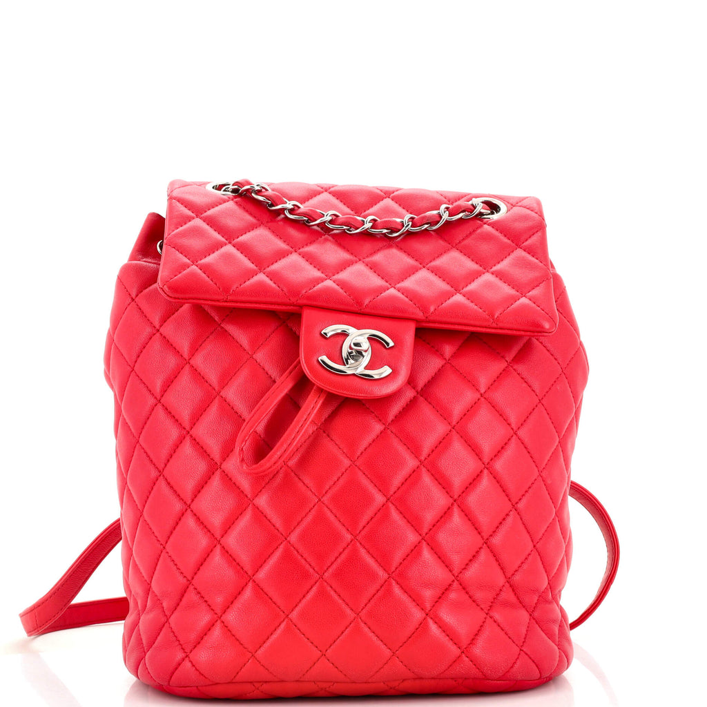 CHANEL Urban Spirit Backpack Small Red Lambskin Silver Hardware