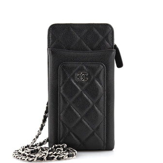 Chanel O Phone Holder Crossbody Bag Quilted Caviar
