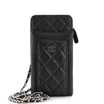 Chanel O Phone Holder Crossbody Bag Quilted Caviar