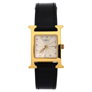 Hermes Heure H Quartz Watch Plated Metal and Leather 21