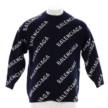 Balenciaga Men's All Over Logo Crewneck Sweater Wool Blend