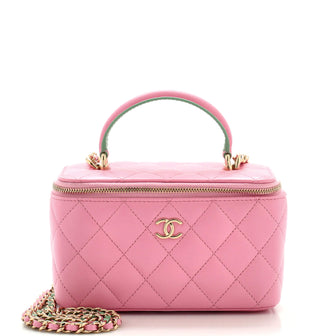 Chanel Classic Top Handle Vanity Case with Chain Quilted Lambskin Small