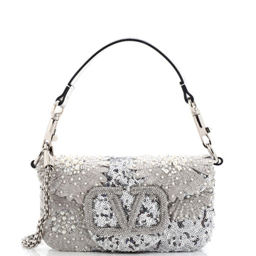 Valentino Garavani VLogo Loco Flap Shoulder Bag Embellished Embroidered Leather Small