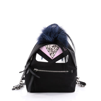 Fendi Monster Backpack Nylon with Leather and Fur Mini Black 2304202
